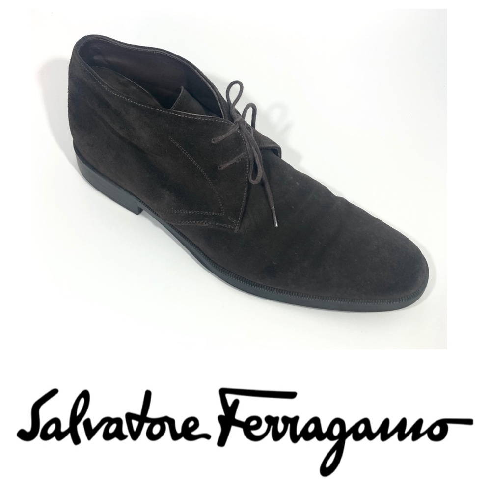 SALVATORE FERRAGAMO LACE UP BROWN ANKLE BOOTS 10.5